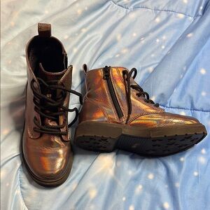 Silver Lace-Up Boots with Metallic Finish